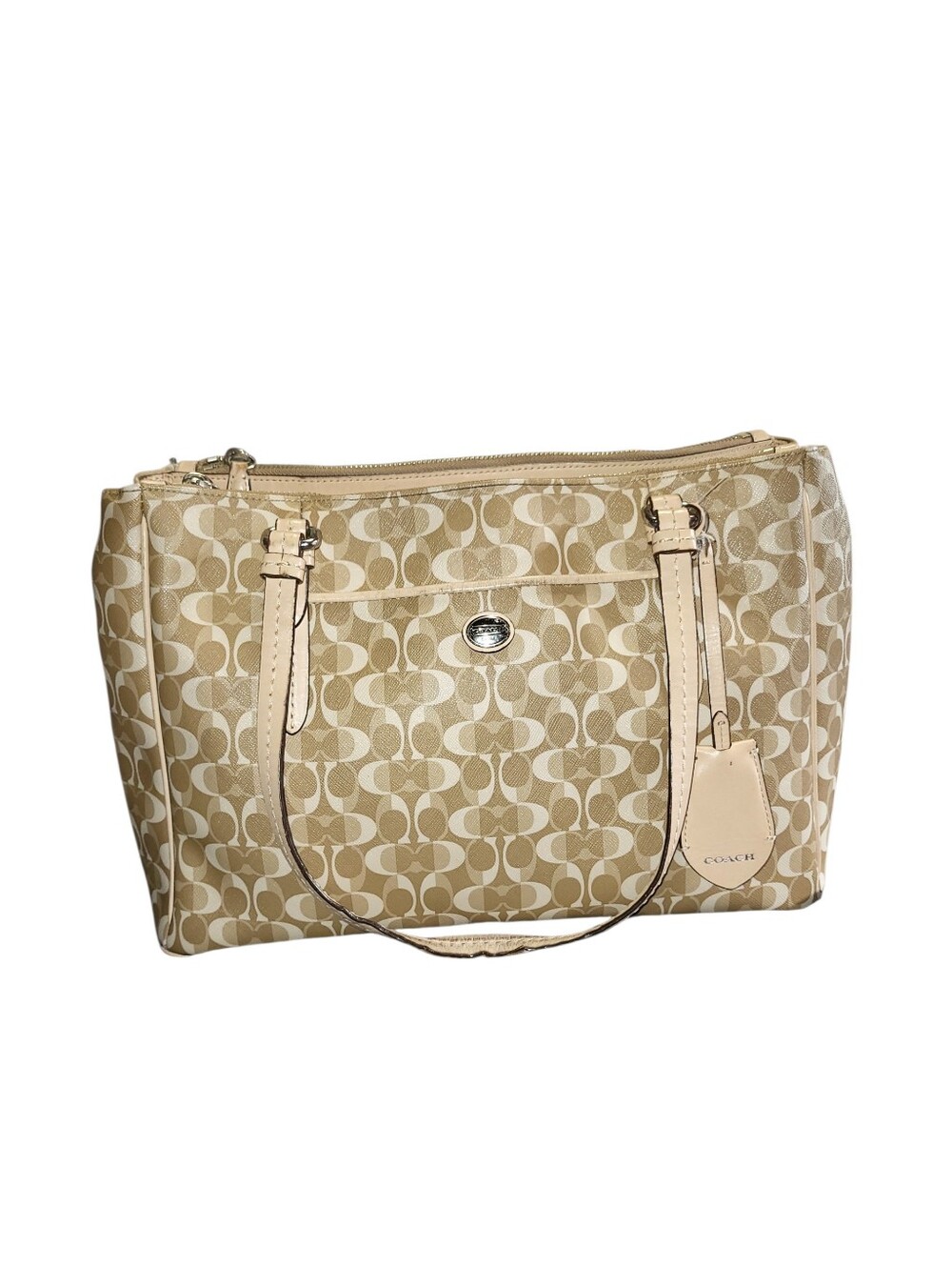 Coach Signature Canvas Tote in Tan and Cream